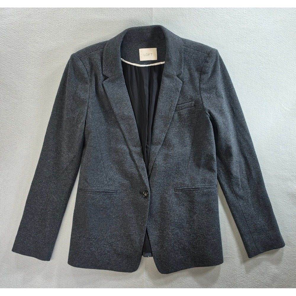 Loft Corporate Core One Button Knit Blazer Small Dark Gray Professional Minimal